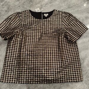 J. Crew Metallic Black & Gold Check Short-Sleeve Top